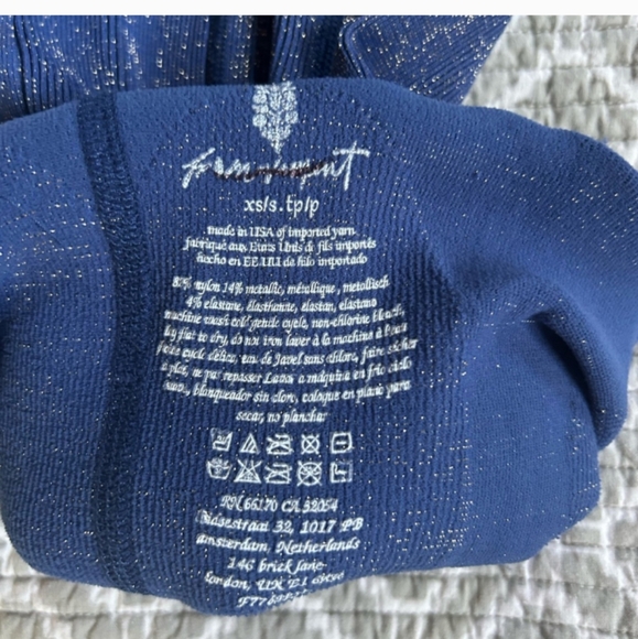 Free People Happiness Runs Lurex Bike Shorts in Blue Indigo sz xs/s NWOT - Picture 7 of 7